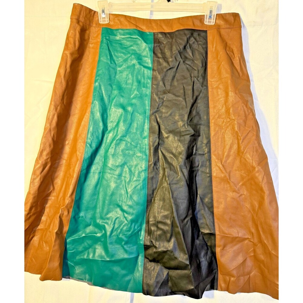 Faux Leather Skirt Dark Academia Punk Soft Grunge Women's 1X 16W Colorblock Boho